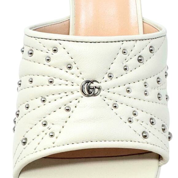 NWT Gucci GG Logo Marmont Platform Heels White Stud Claire Fluted Sandals EU37.5 - Picture 3 of 11